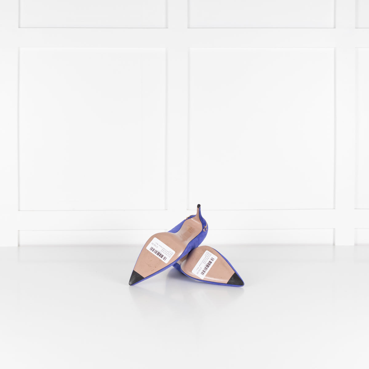 Gucci Blue Suede Pointed Toe Heels With Gold Horsebit Detail