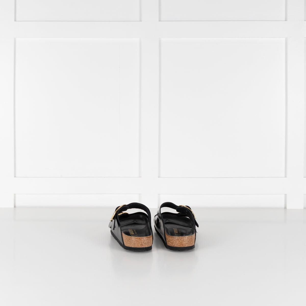 Birkenstock Black Gloss Arizona Sandals with Gold Buckles