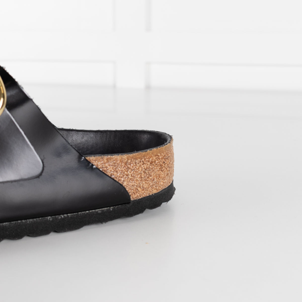 Birkenstock Black Gloss Arizona Sandals with Gold Buckles