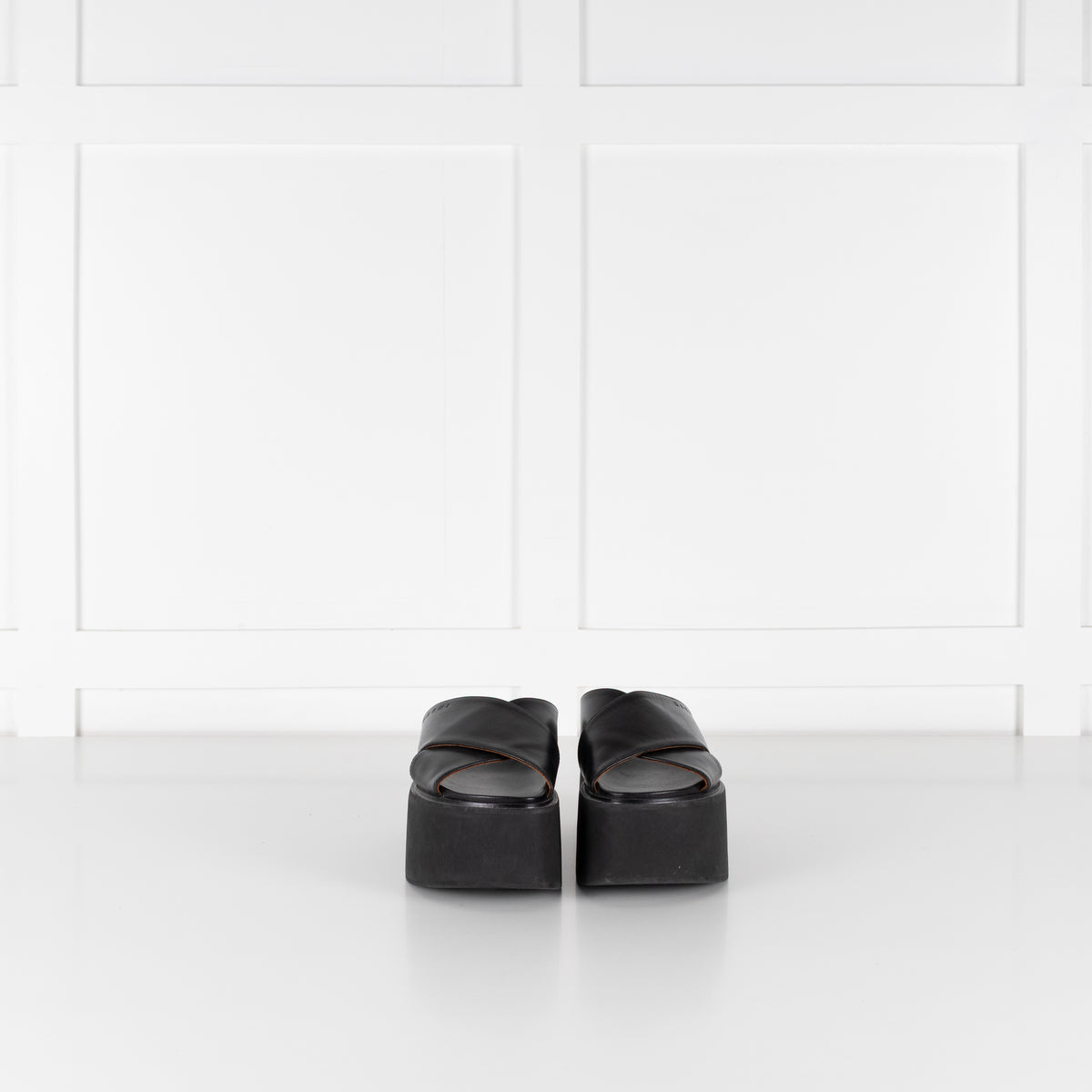 Marni Black Leather Cross Front Mules