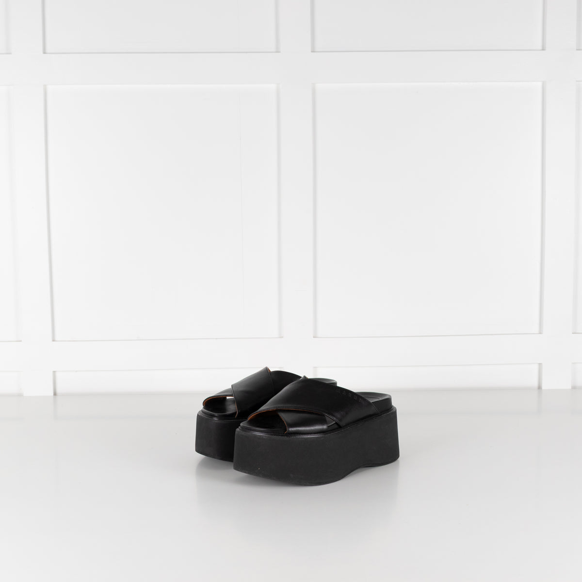 Marni Black Leather Cross Front Mules