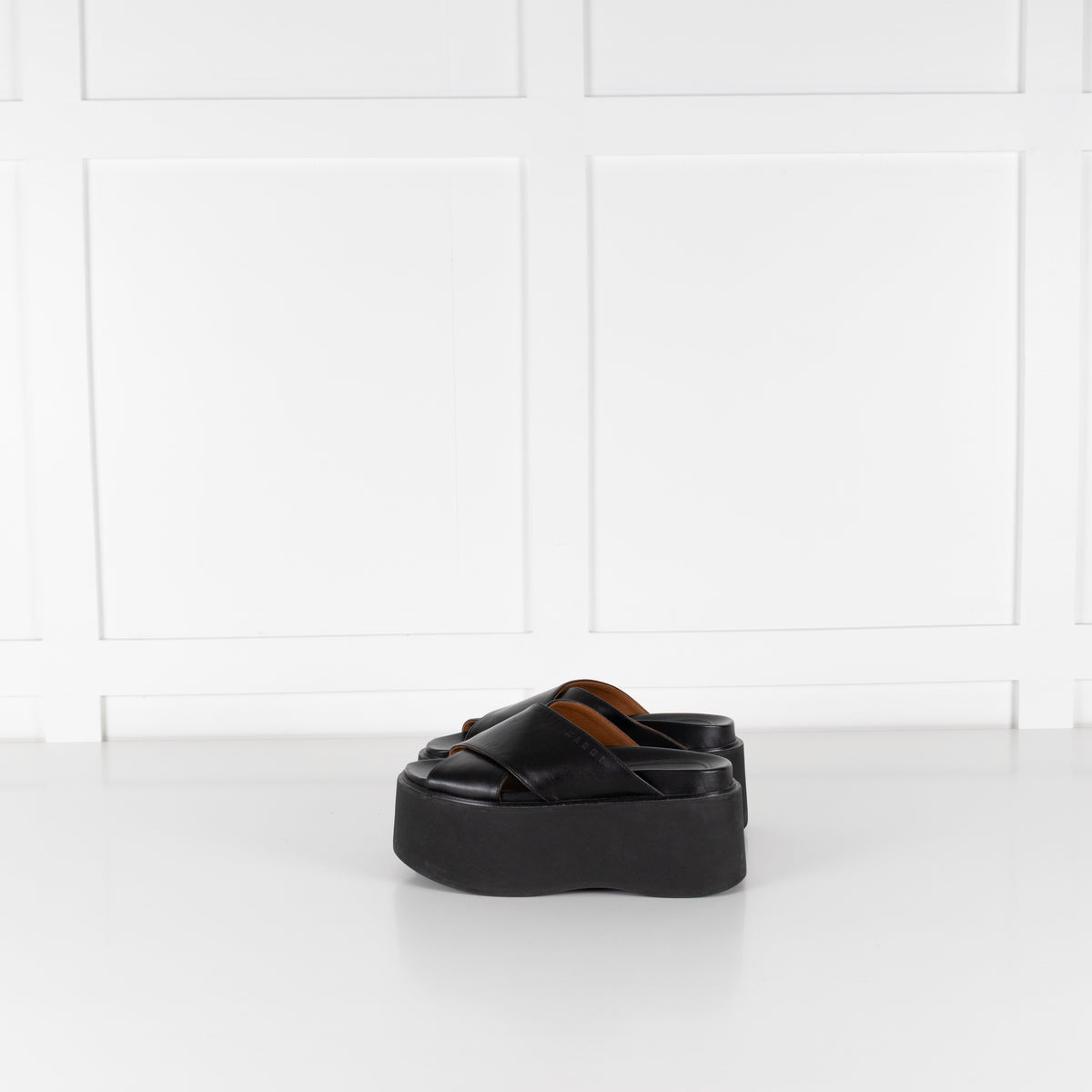 Marni Black Leather Cross Front Mules