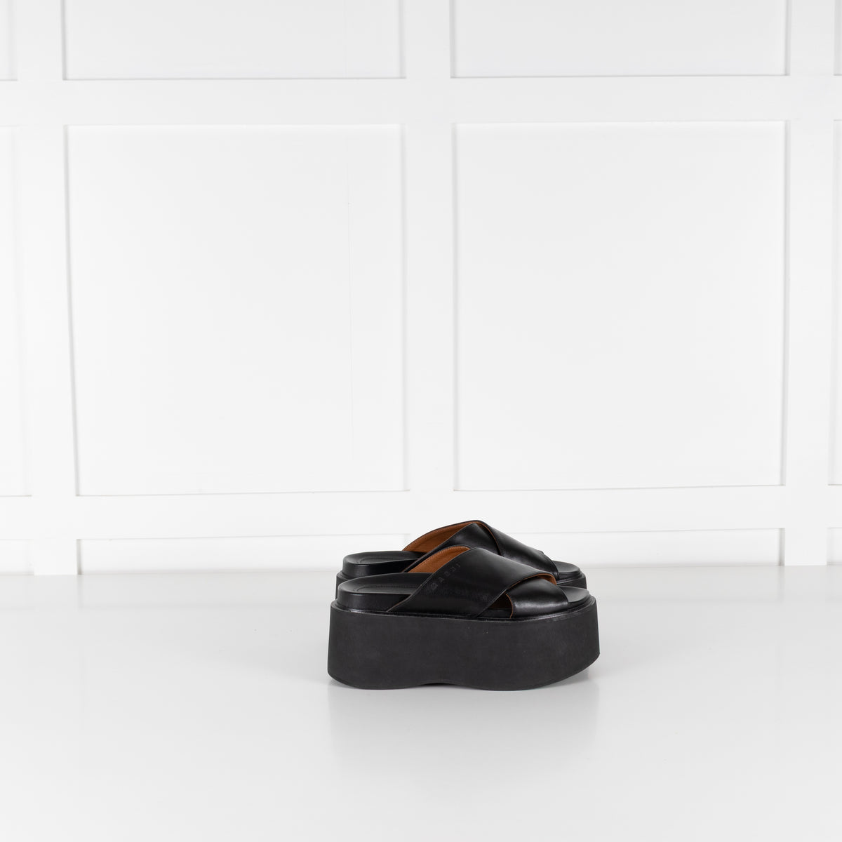 Marni Black Leather Cross Front Mules