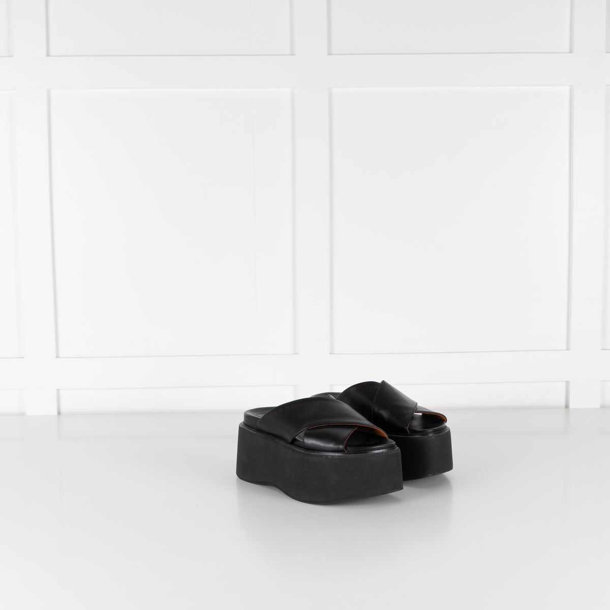 Marni Black Leather Cross Front Mules