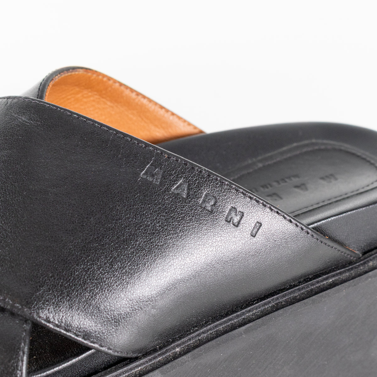 Marni Black Leather Cross Front Mules