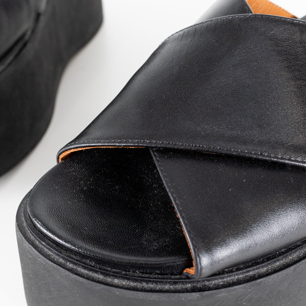 Marni Black Leather Cross Front Mules