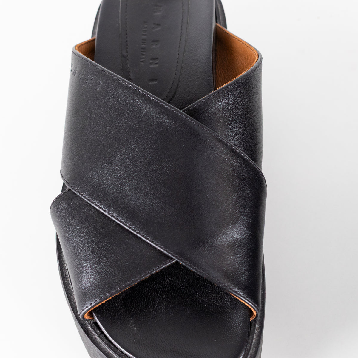 Marni Black Leather Cross Front Mules