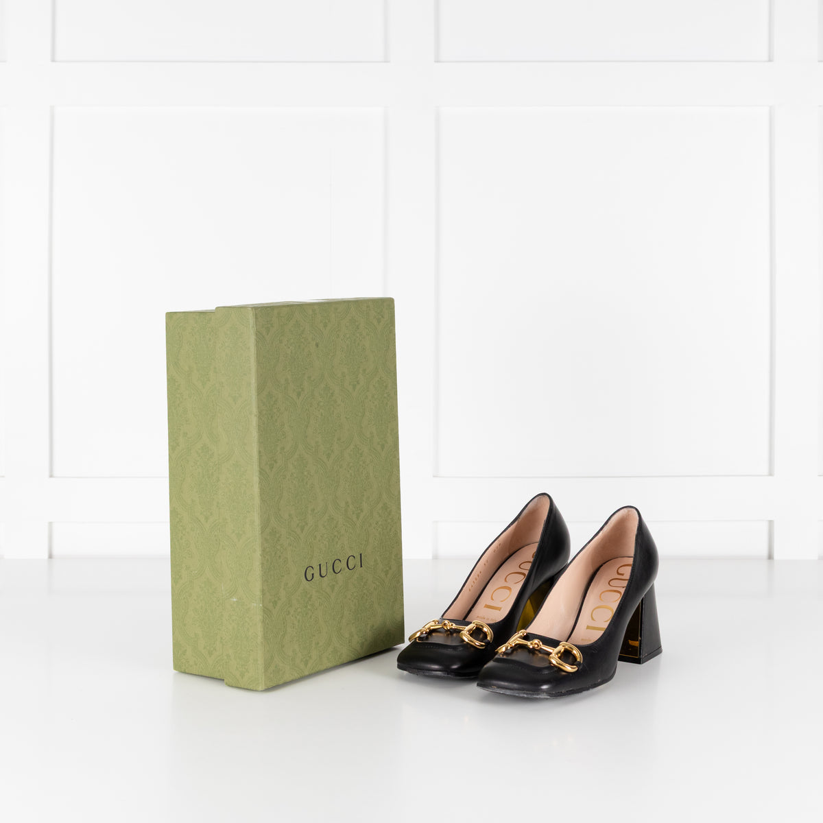 Gucci Black Horsebit Square Toe Pumps