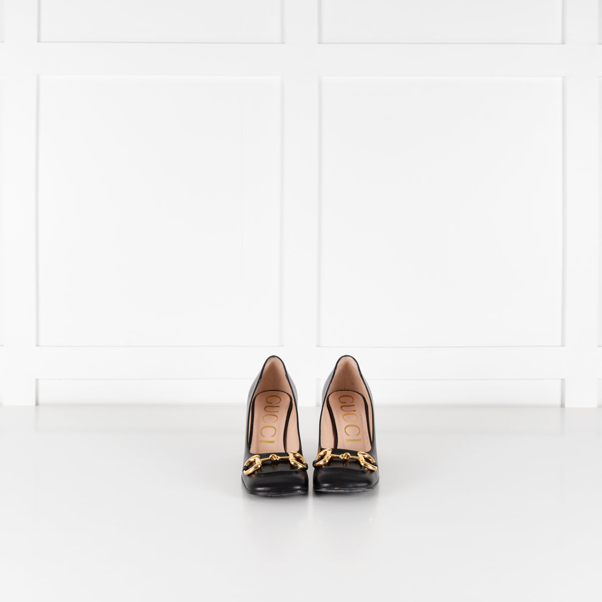 Gucci Black Horsebit Square Toe Pumps