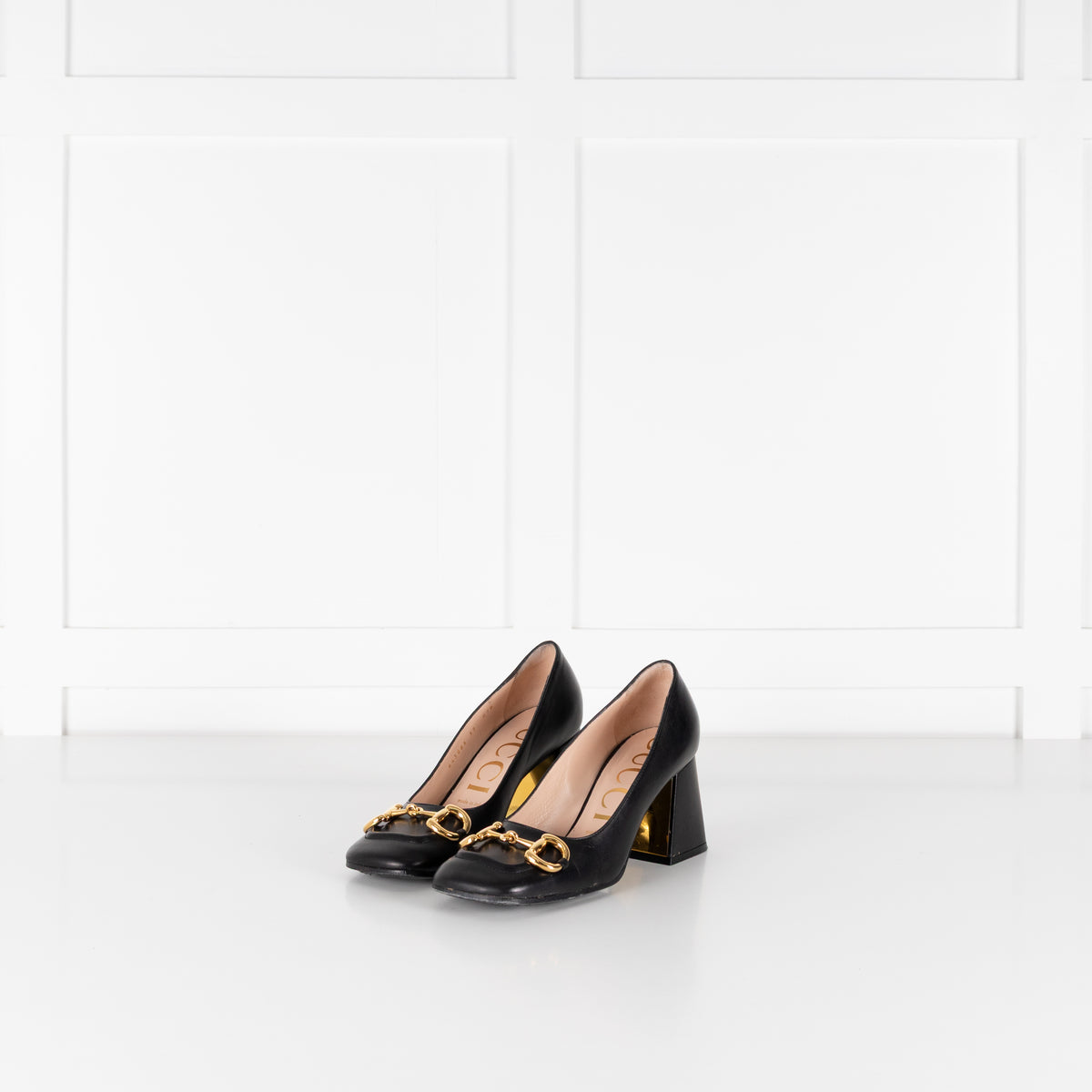 Gucci Black Horsebit Square Toe Pumps