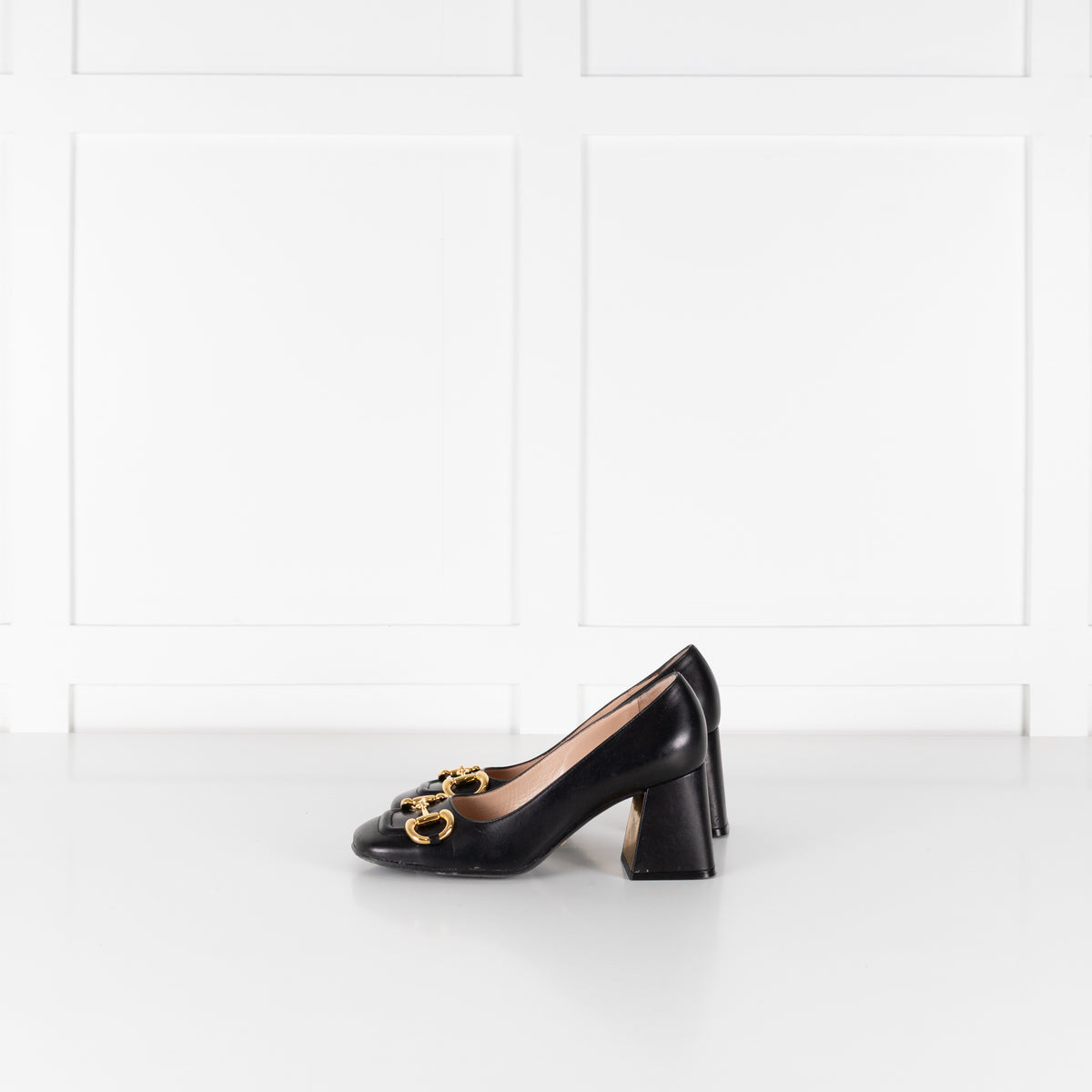 Gucci Black Horsebit Square Toe Pumps