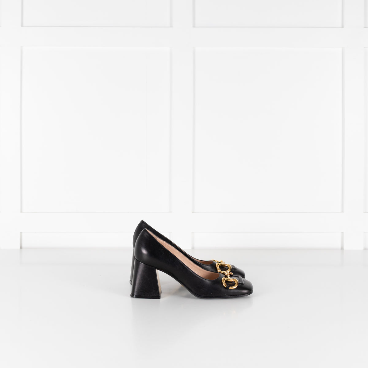 Gucci Black Horsebit Square Toe Pumps