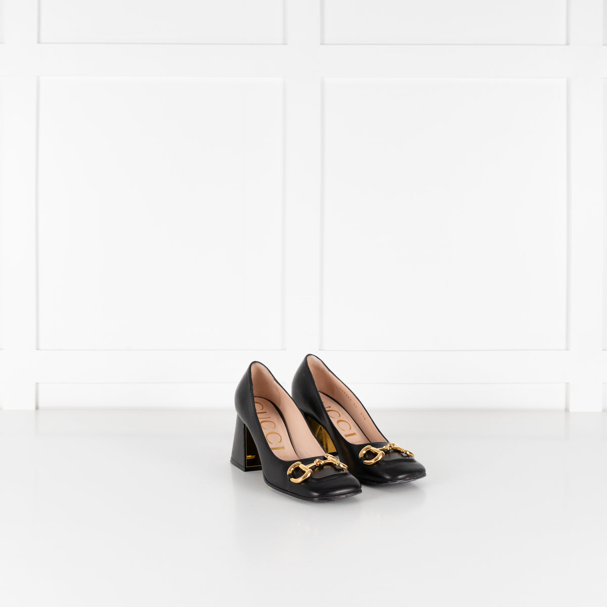 Gucci Black Horsebit Square Toe Pumps