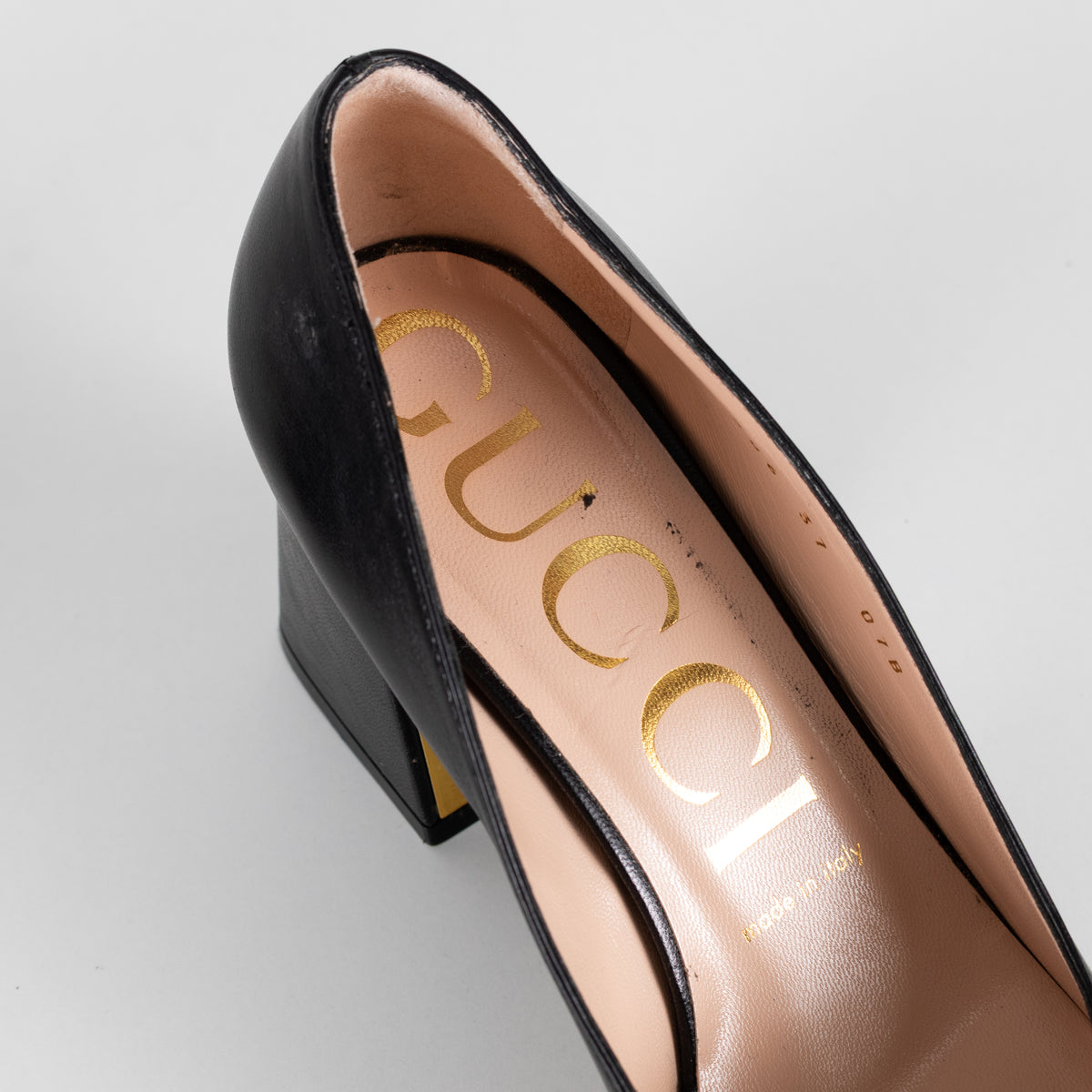 Gucci Black Horsebit Square Toe Pumps