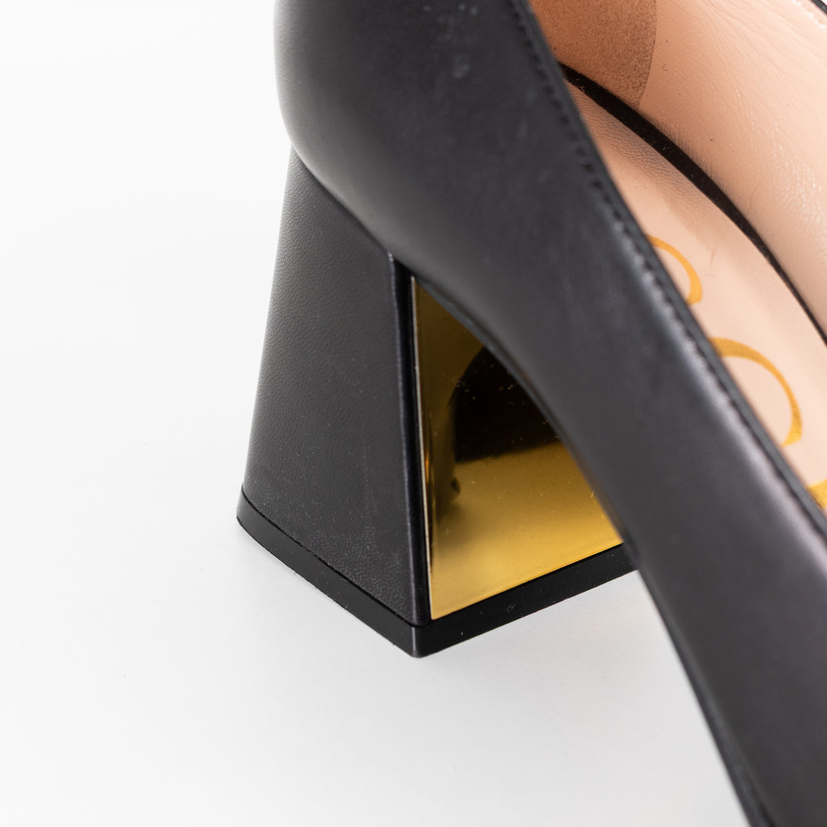 Gucci Black Horsebit Square Toe Pumps