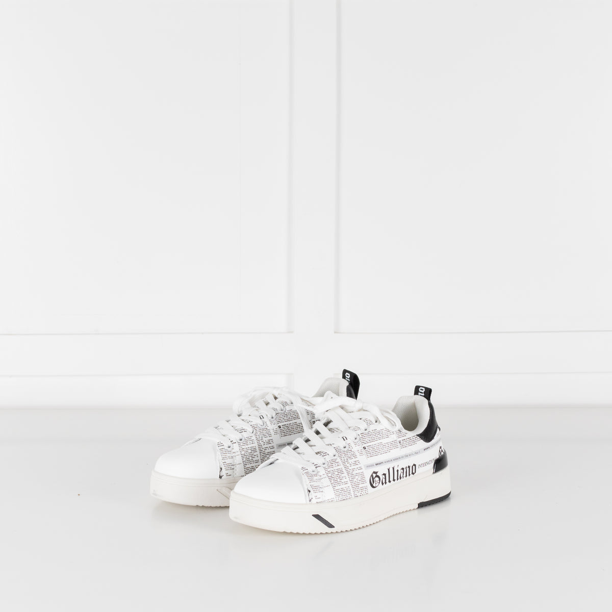 John Galliano White Black Newspaper Print Trainers