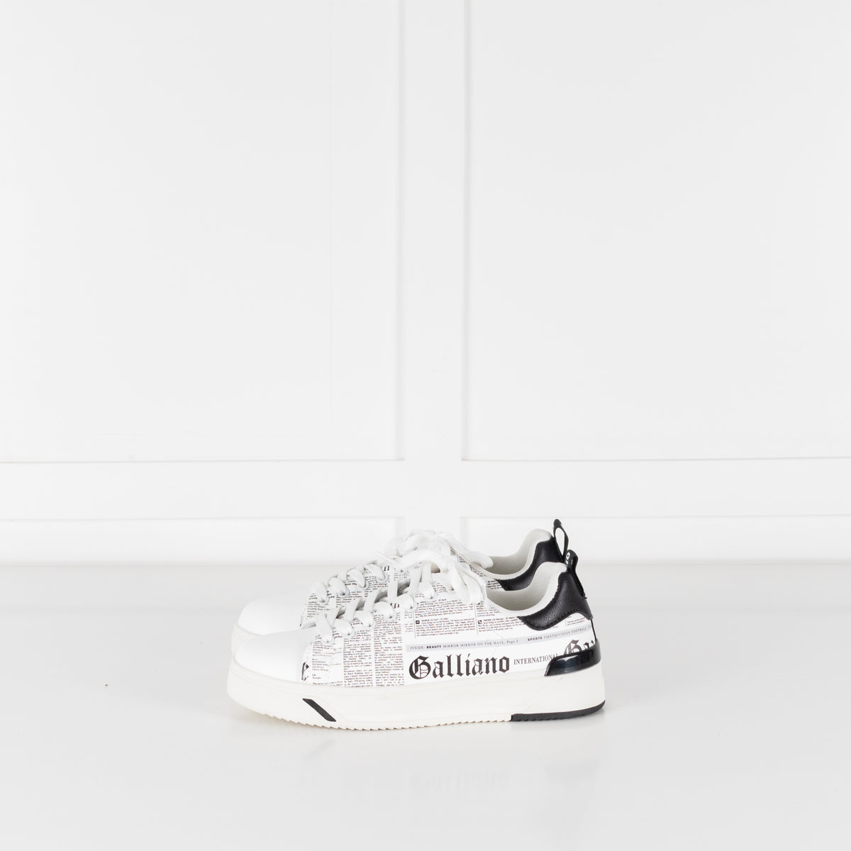 John Galliano White Black Newspaper Print Trainers