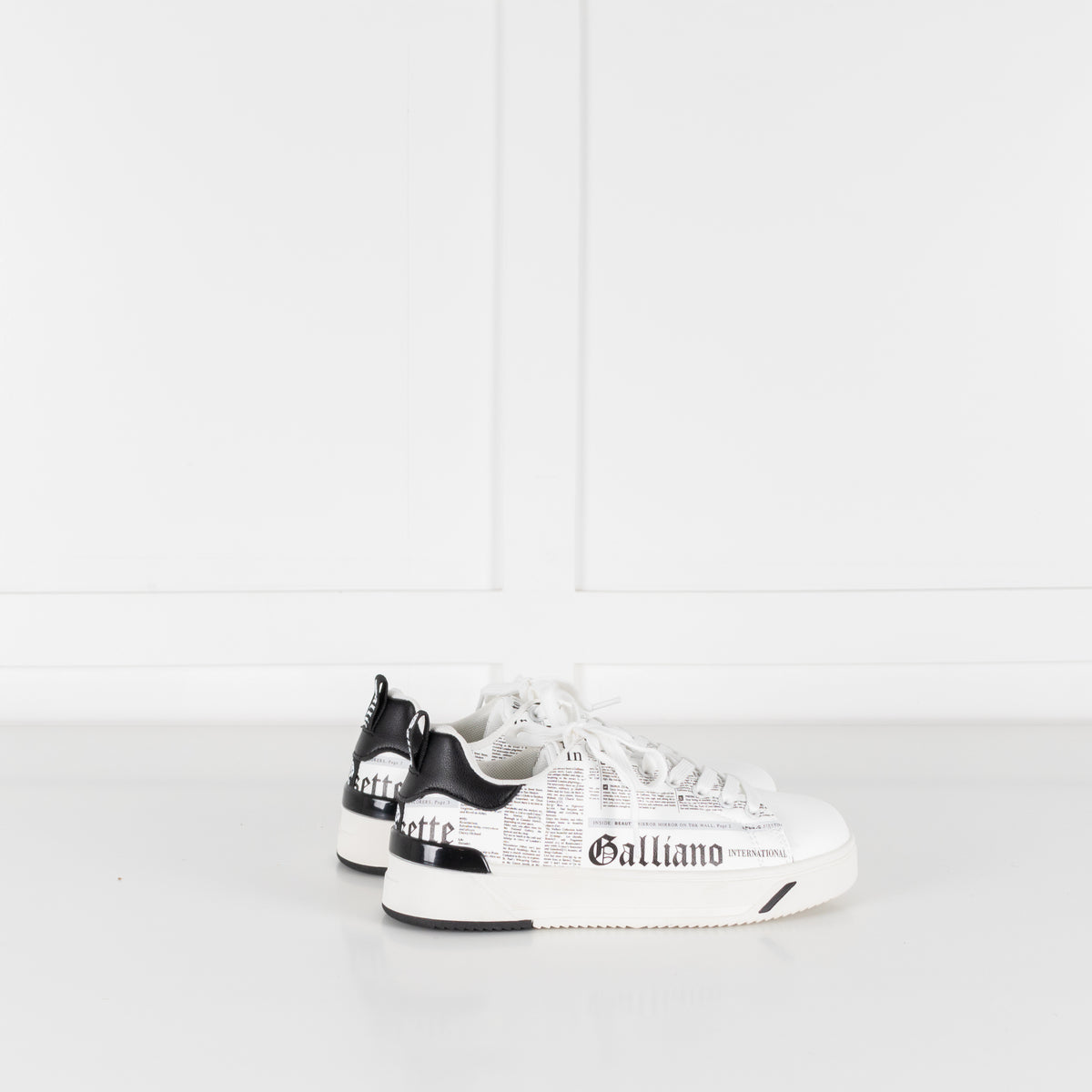 John Galliano White Black Newspaper Print Trainers