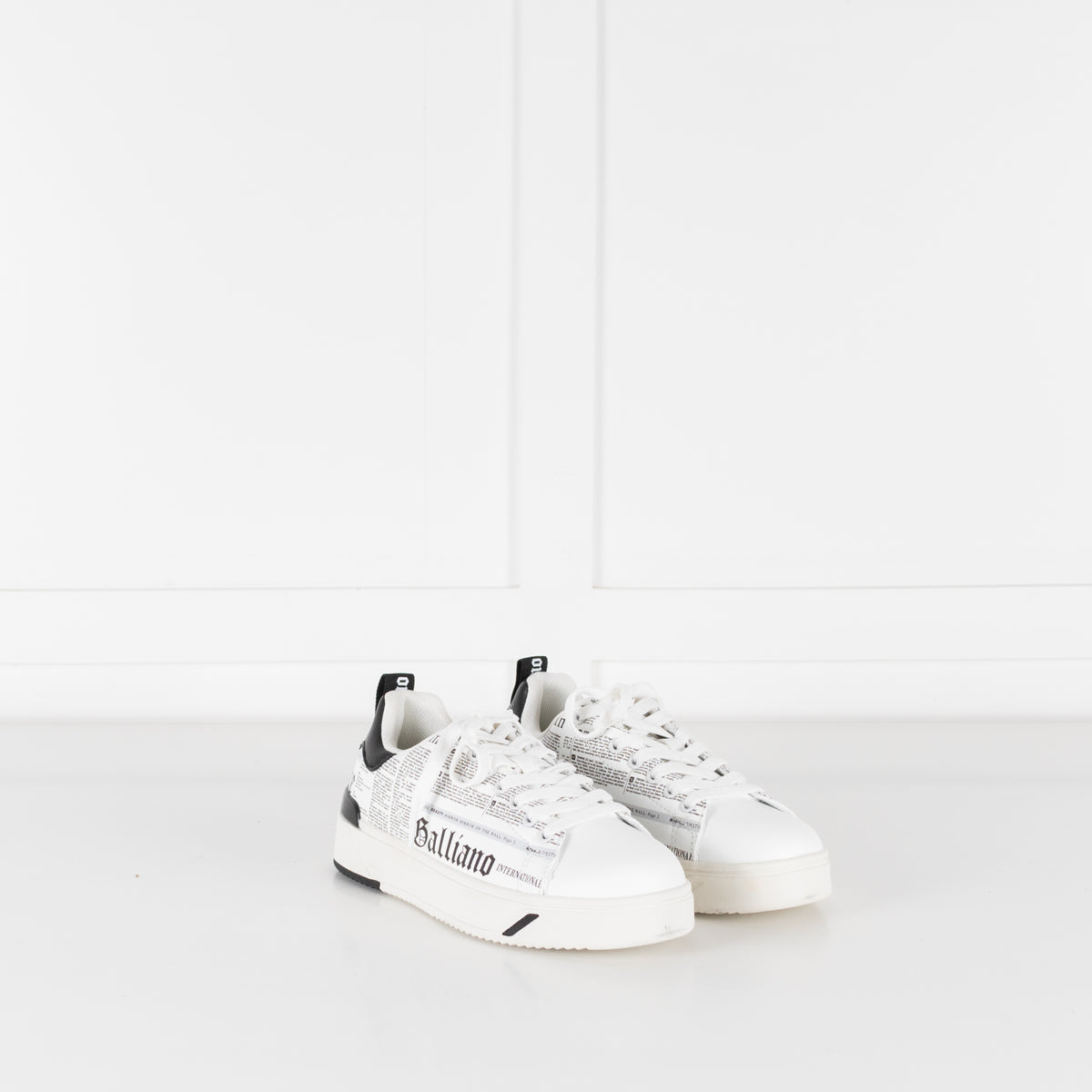 John Galliano White Black Newspaper Print Trainers