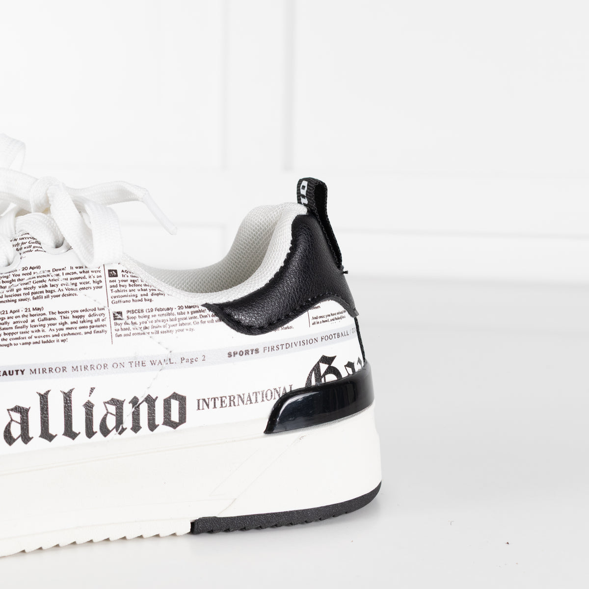 John Galliano White Black Newspaper Print Trainers