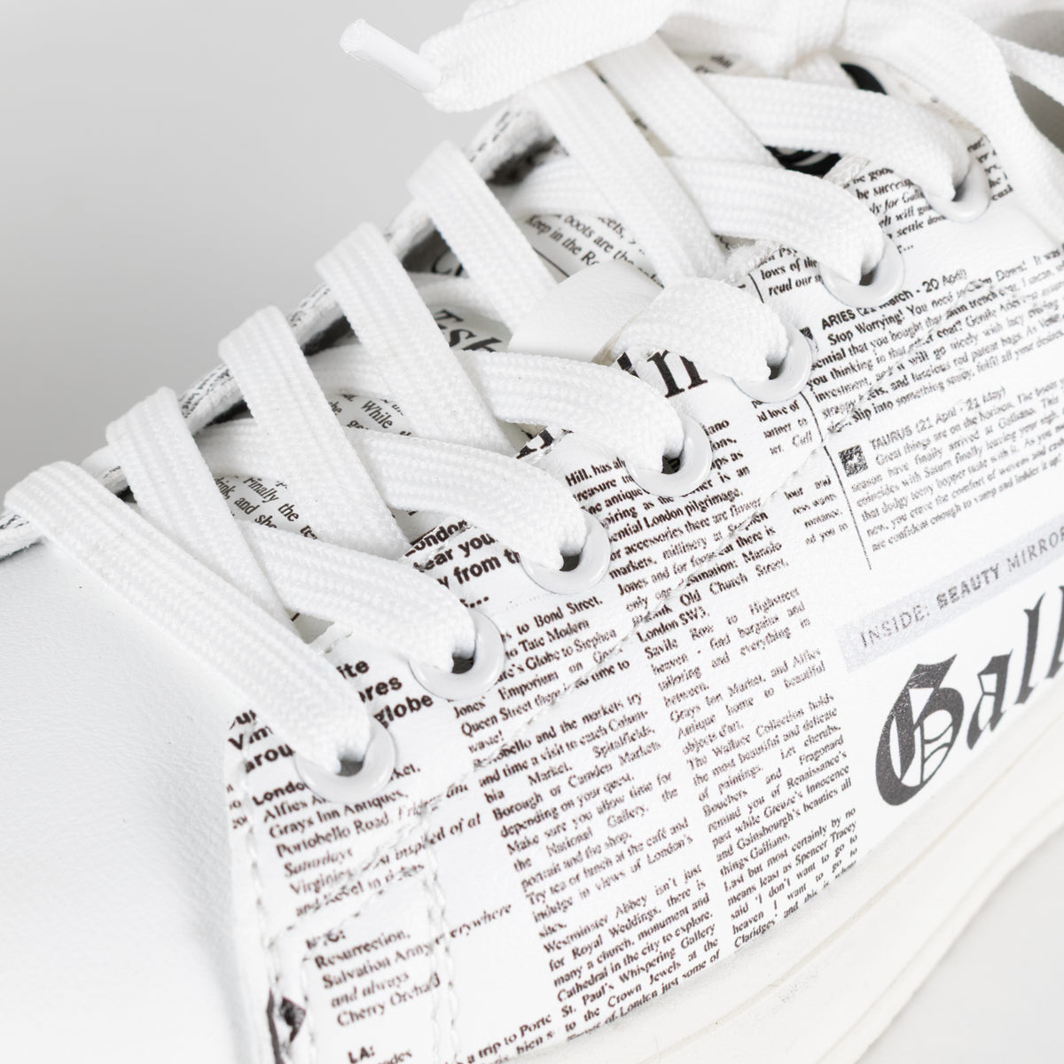 John Galliano White Black Newspaper Print Trainers