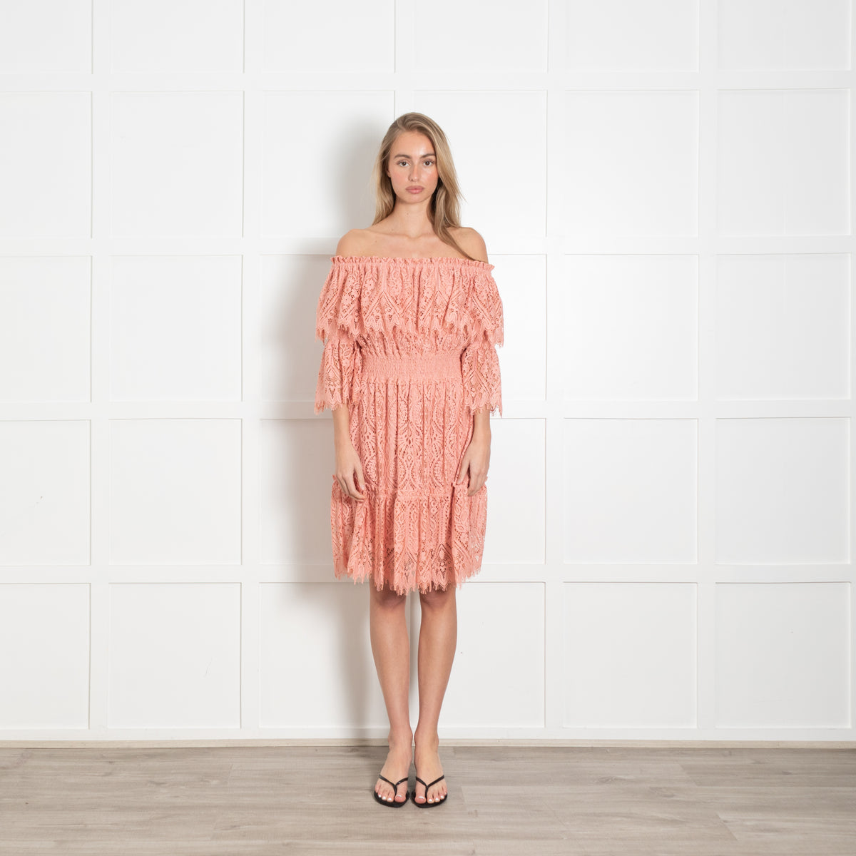 Perseverance London Salmon Broderie Anglais Gypsy Neckline Dress