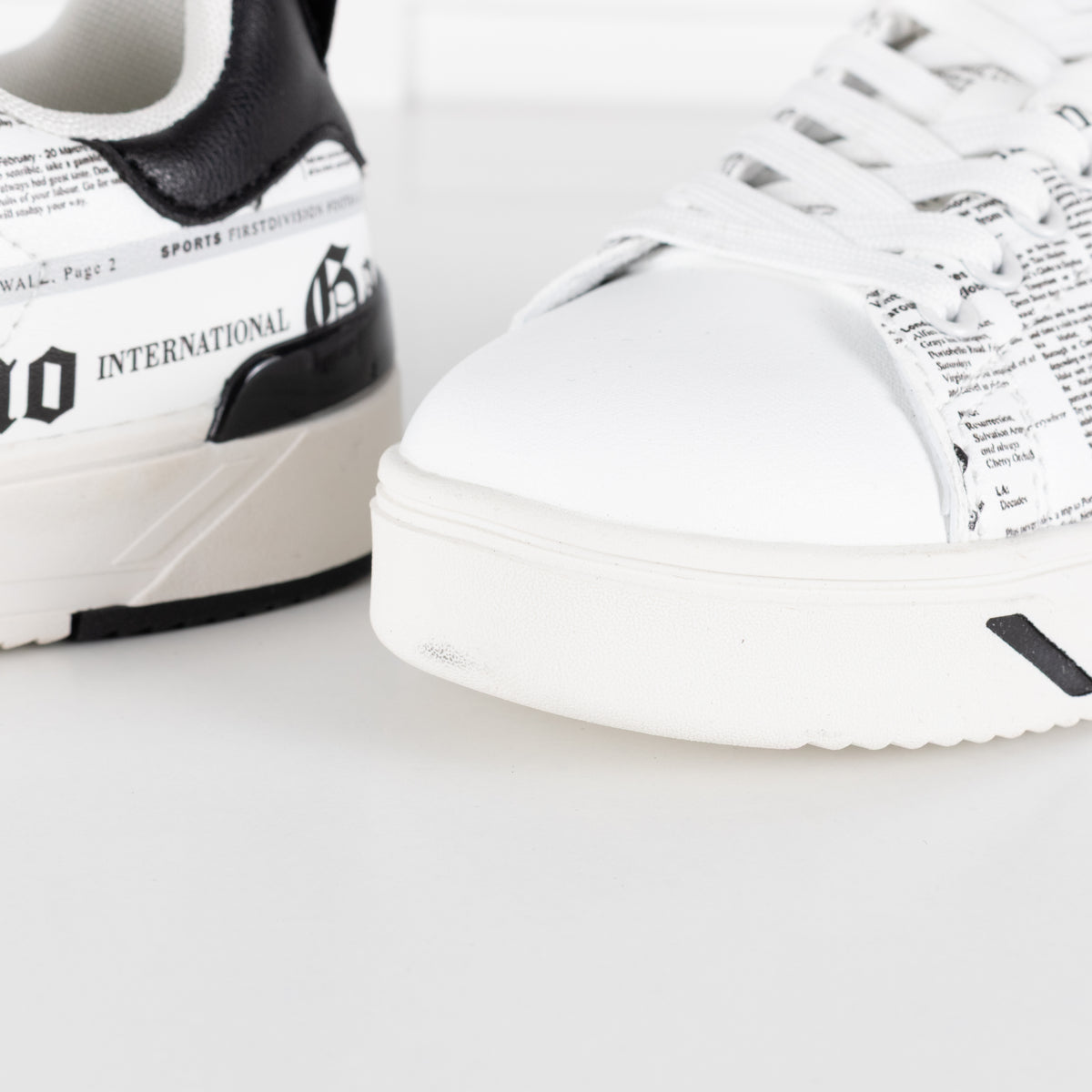 John Galliano White Black Newspaper Print Trainers