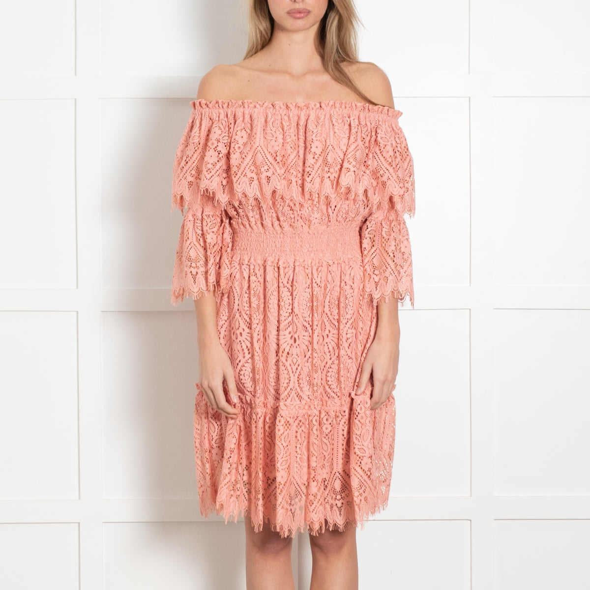 Perseverance London Salmon Broderie Anglais Gypsy Neckline Dress