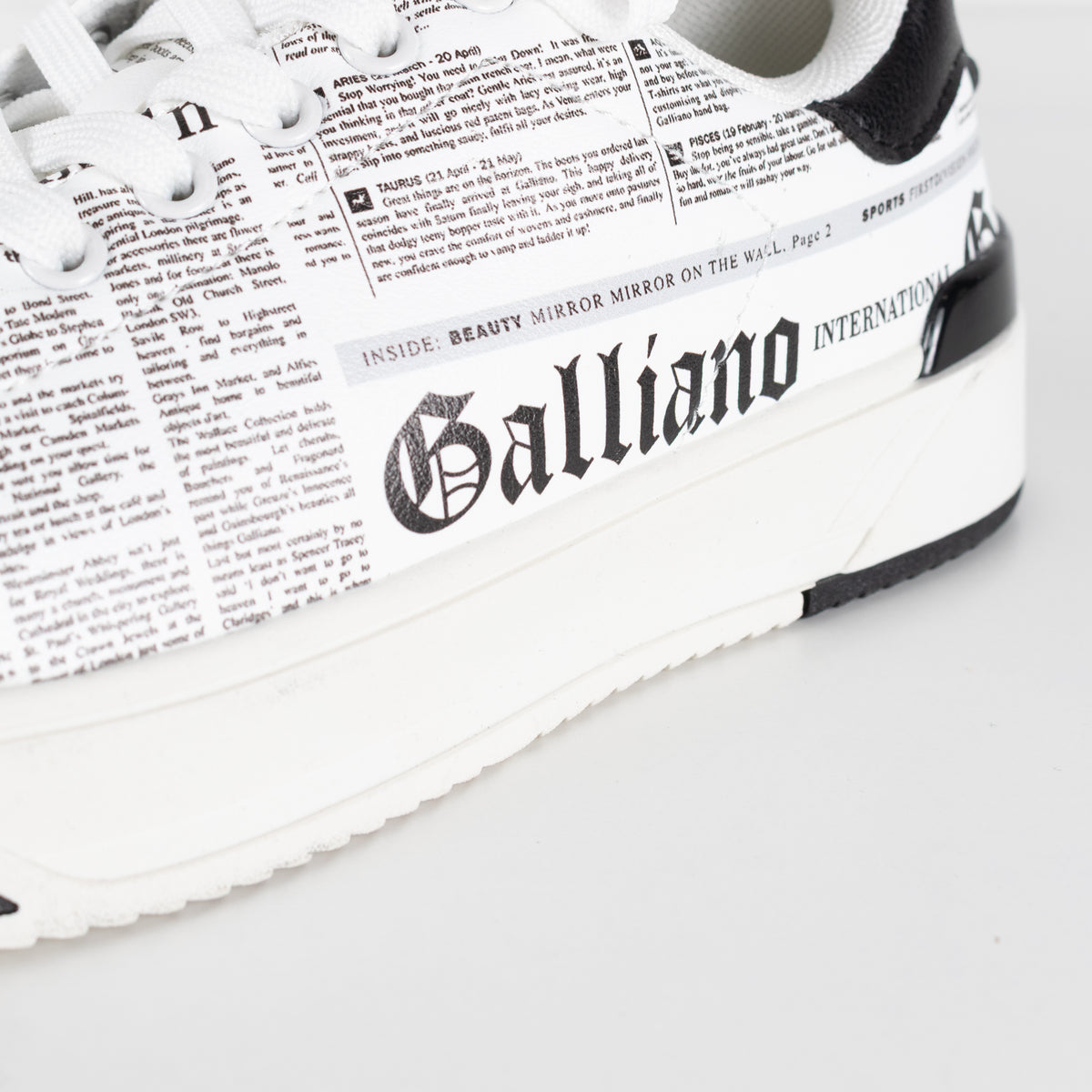 John Galliano White Black Newspaper Print Trainers