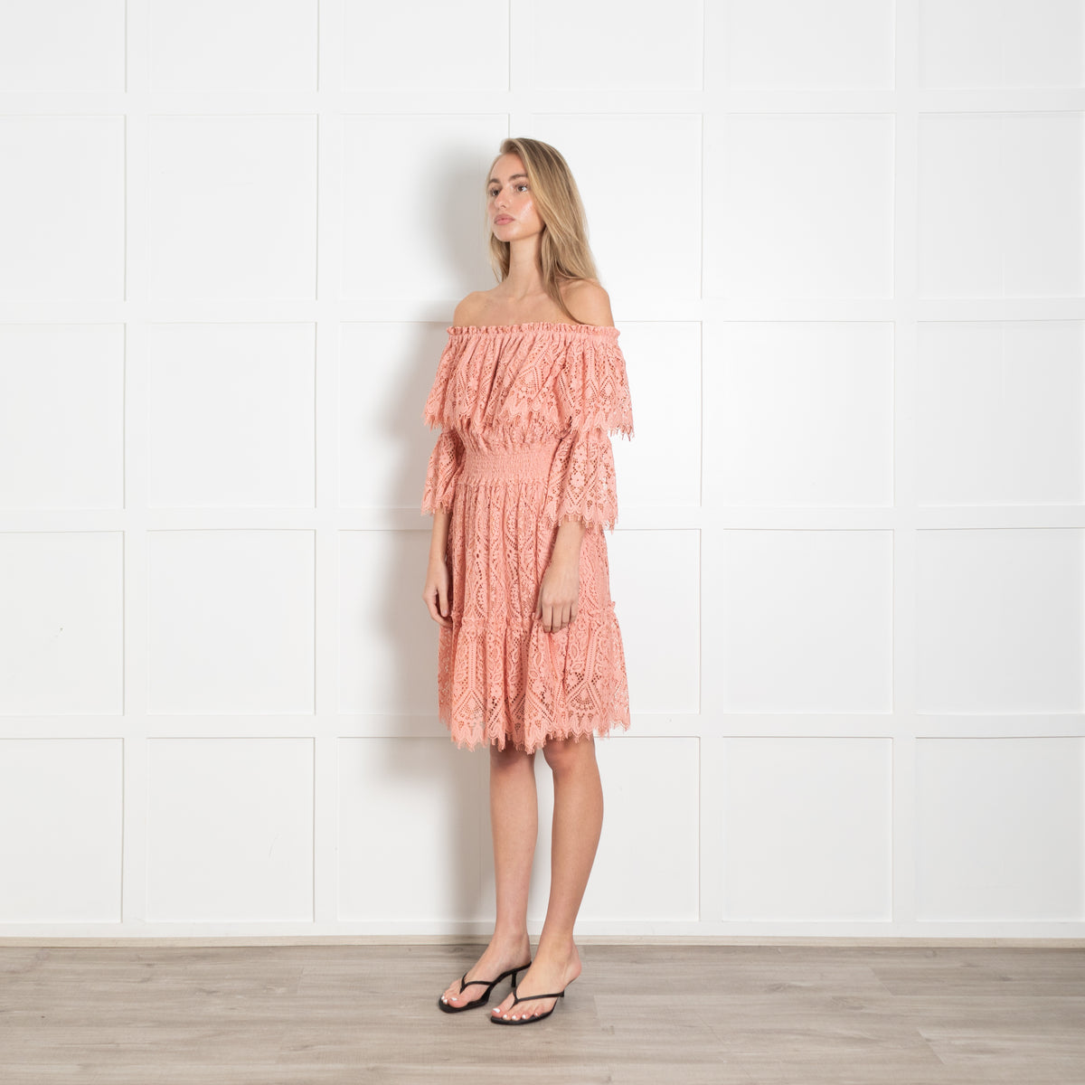 Perseverance London Salmon Broderie Anglais Gypsy Neckline Dress