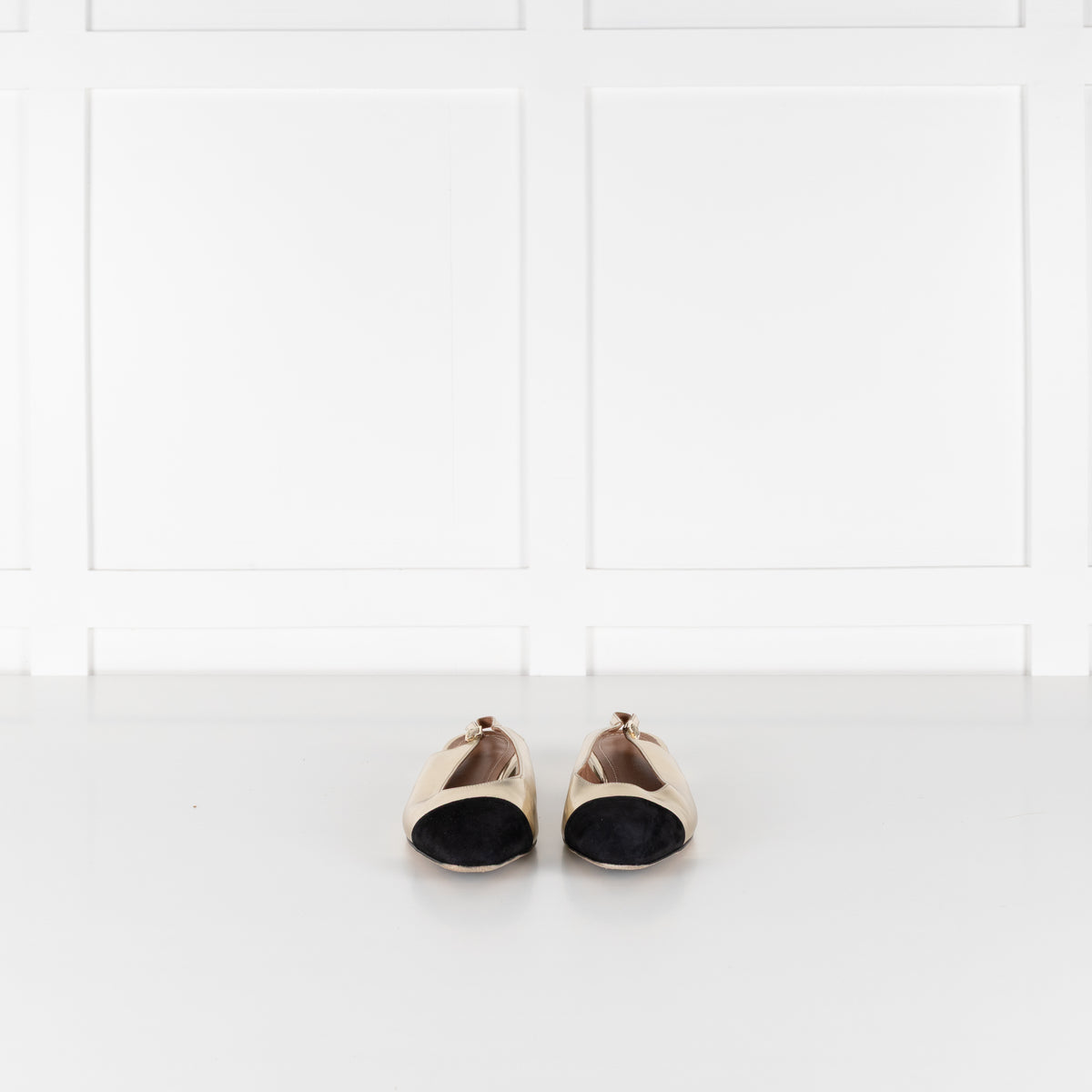 Me + Em Gold Black Flat Slingbacks