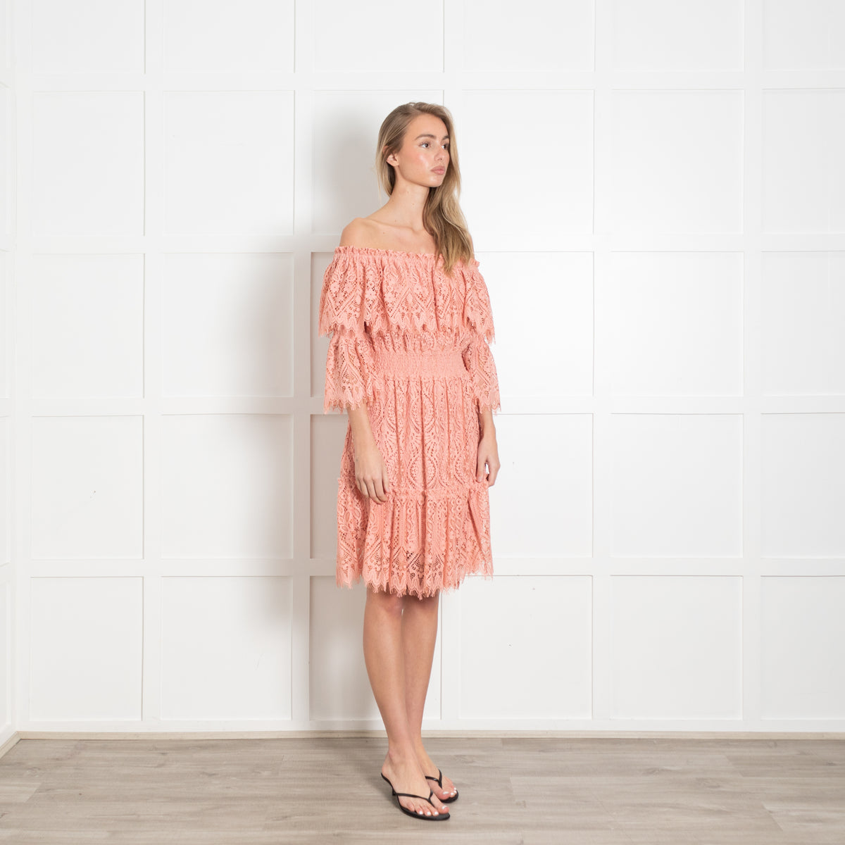 Perseverance London Salmon Broderie Anglais Gypsy Neckline Dress