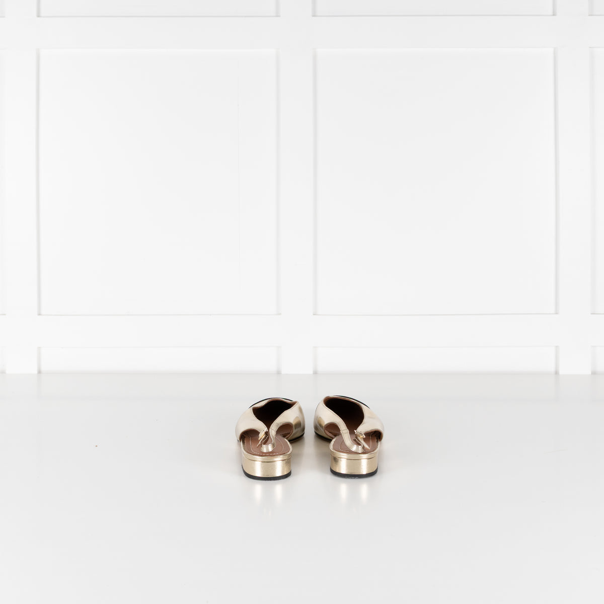 Me + Em Gold Black Flat Slingbacks