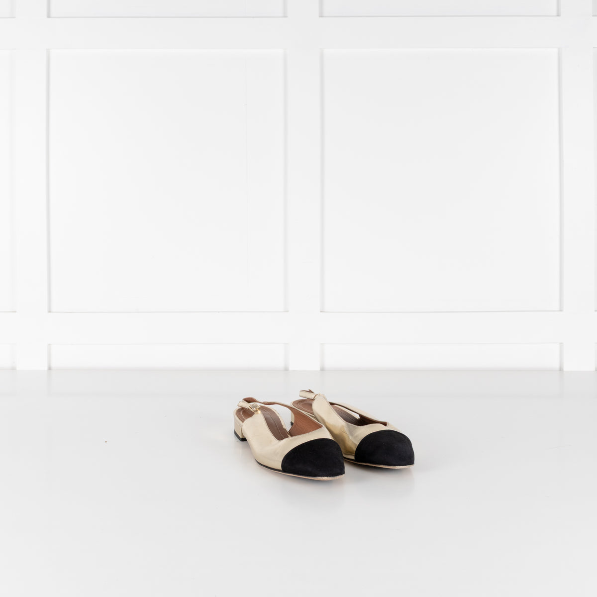 Me + Em Gold Black Flat Slingbacks
