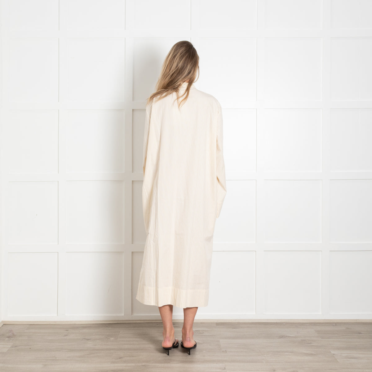 Birkenstock Cream Tan Stripe Cotton Long Kaftan Dress