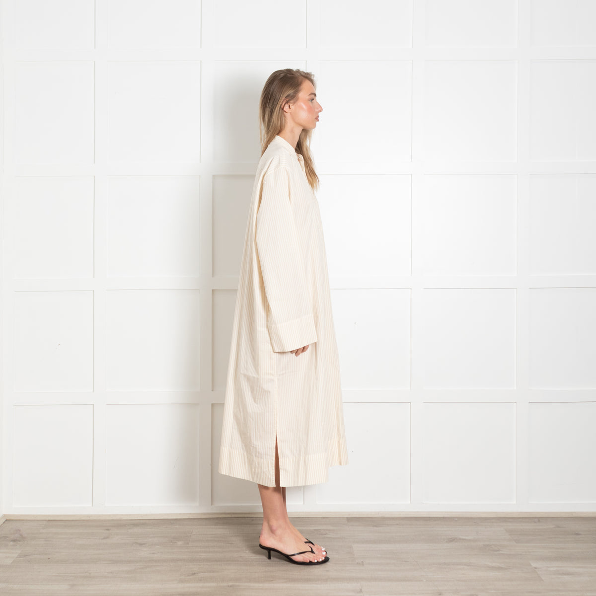 Birkenstock Cream Tan Stripe Cotton Long Kaftan Dress