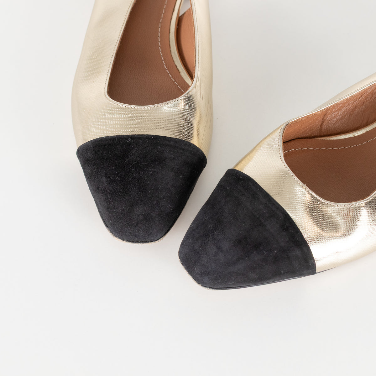 Me + Em Gold Black Flat Slingbacks