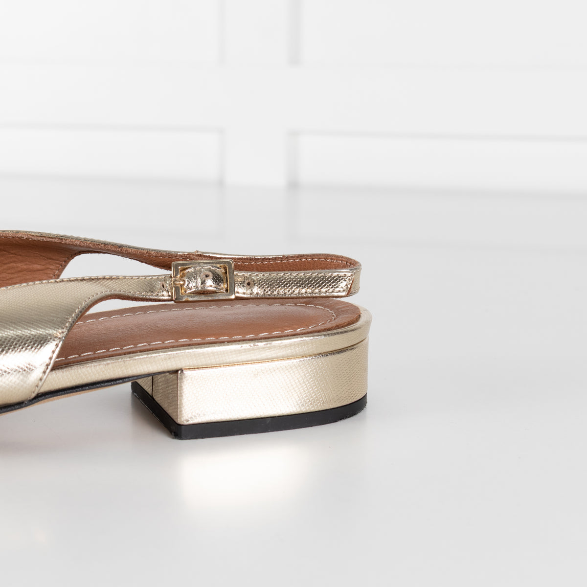 Me + Em Gold Black Flat Slingbacks