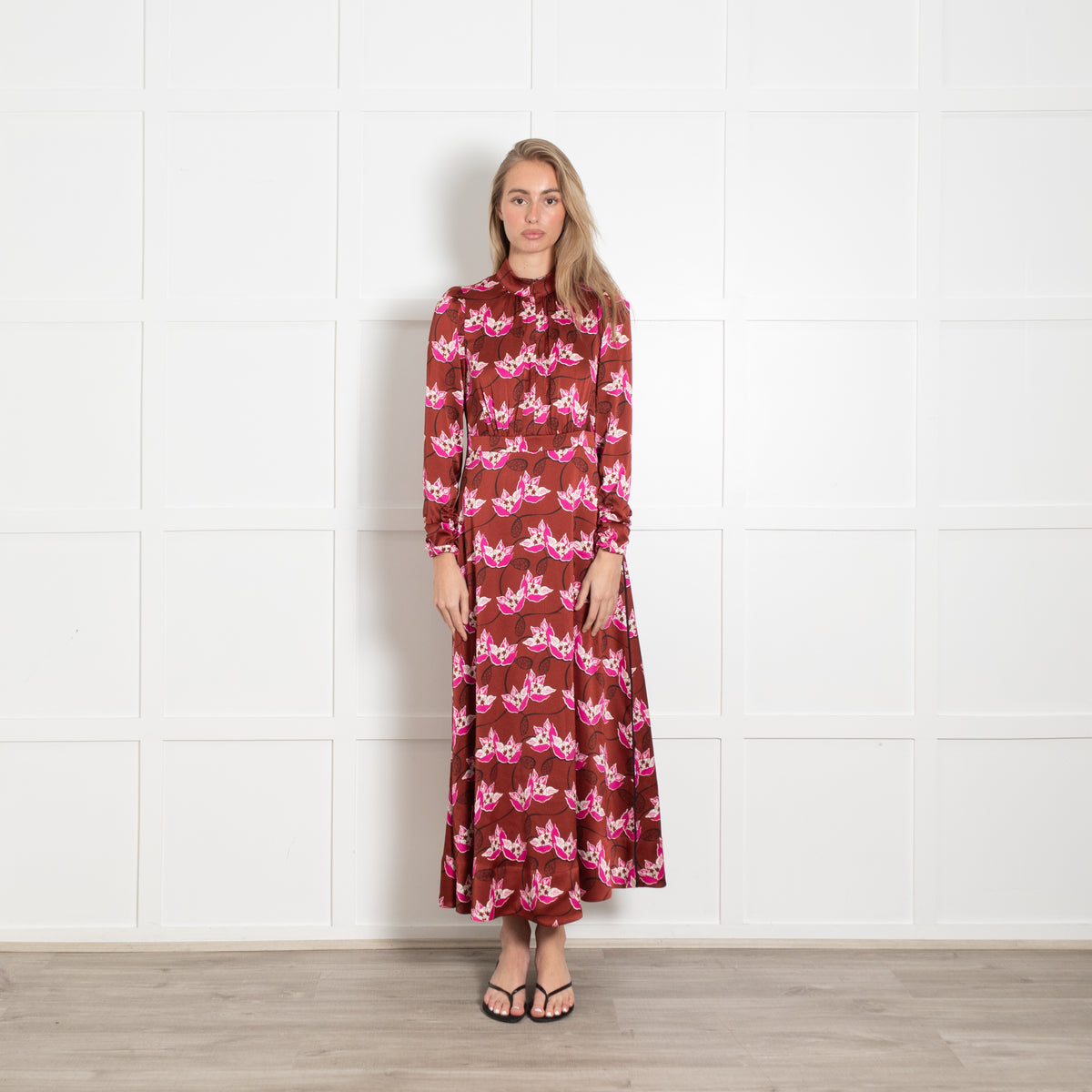 Me + Em Bronze Pink Floral Long Sleeve Maxi Dress