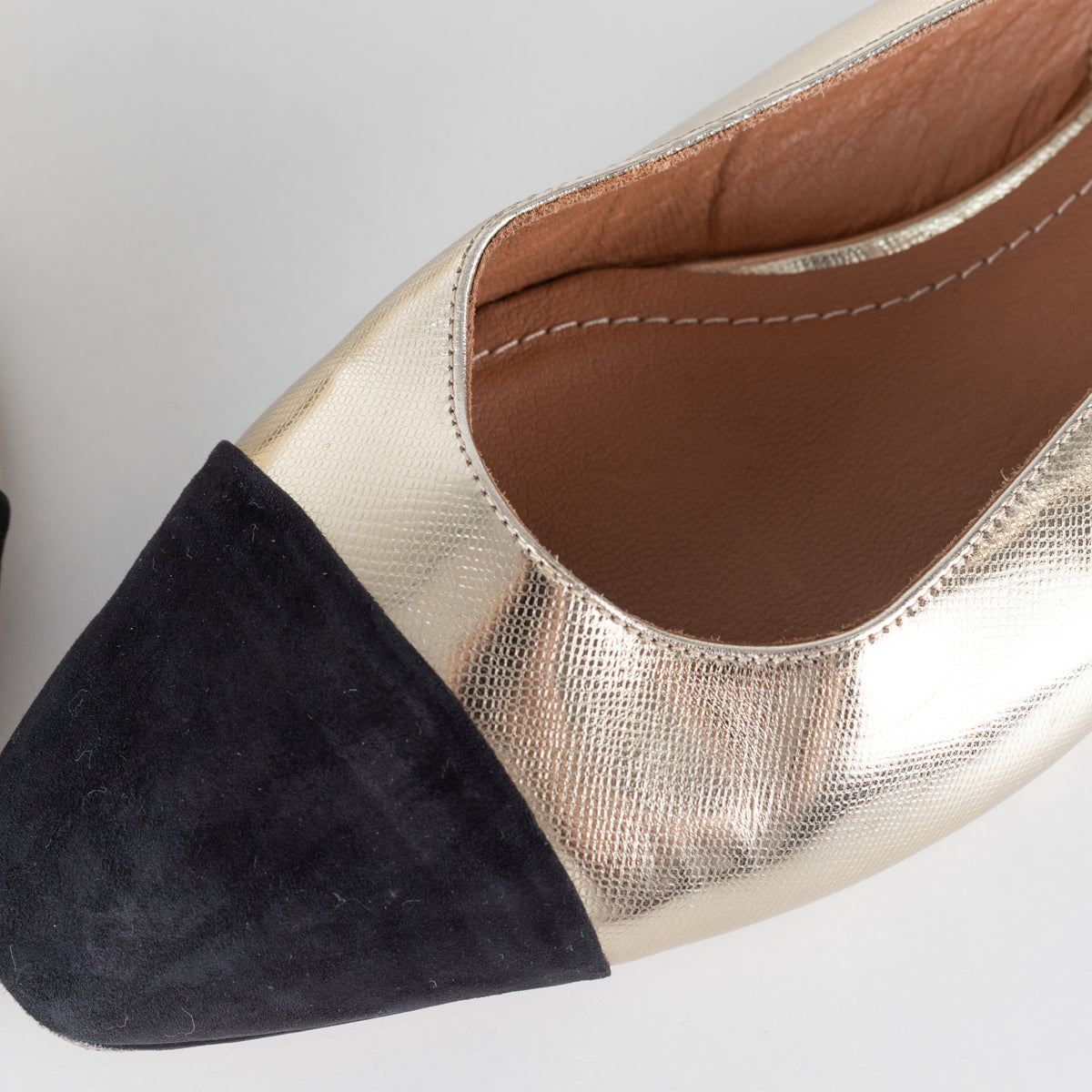 Me + Em Gold Black Flat Slingbacks