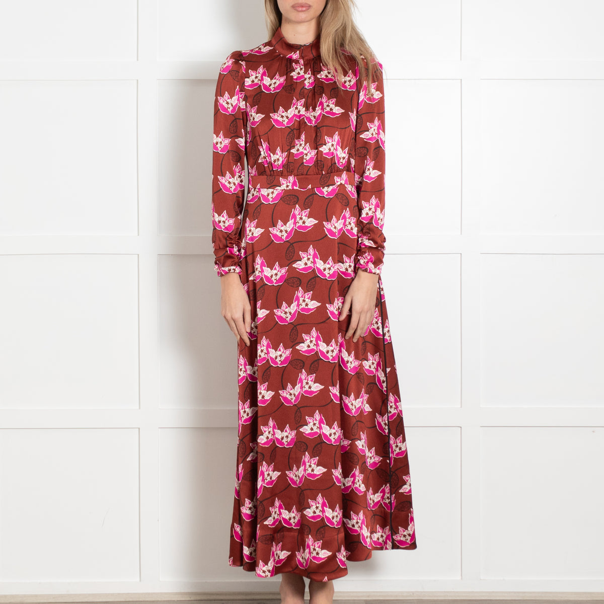 Me + Em Bronze Pink Floral Long Sleeve Maxi Dress