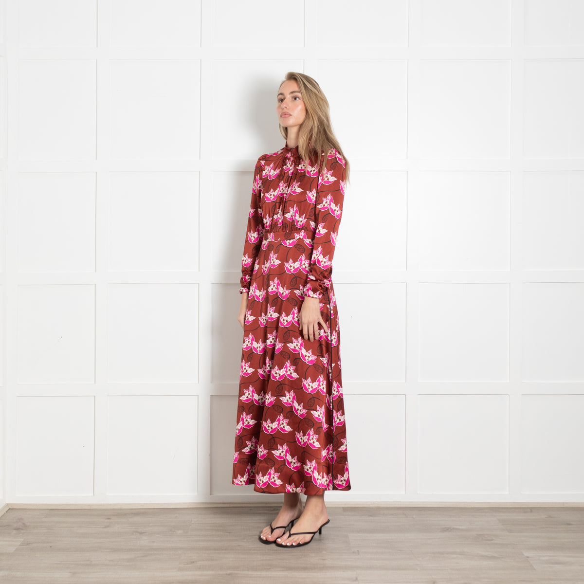 Me + Em Bronze Pink Floral Long Sleeve Maxi Dress