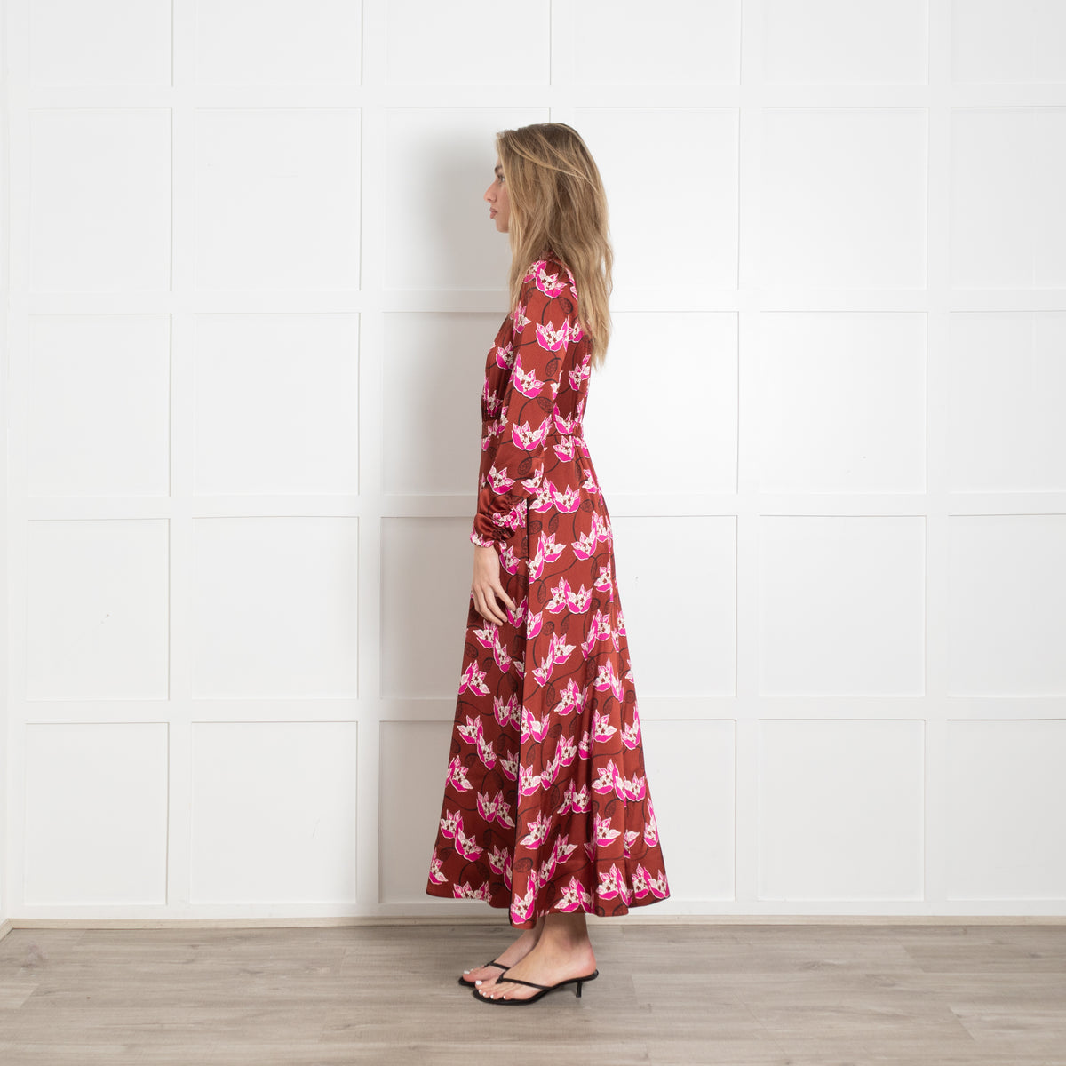 Me + Em Bronze Pink Floral Long Sleeve Maxi Dress