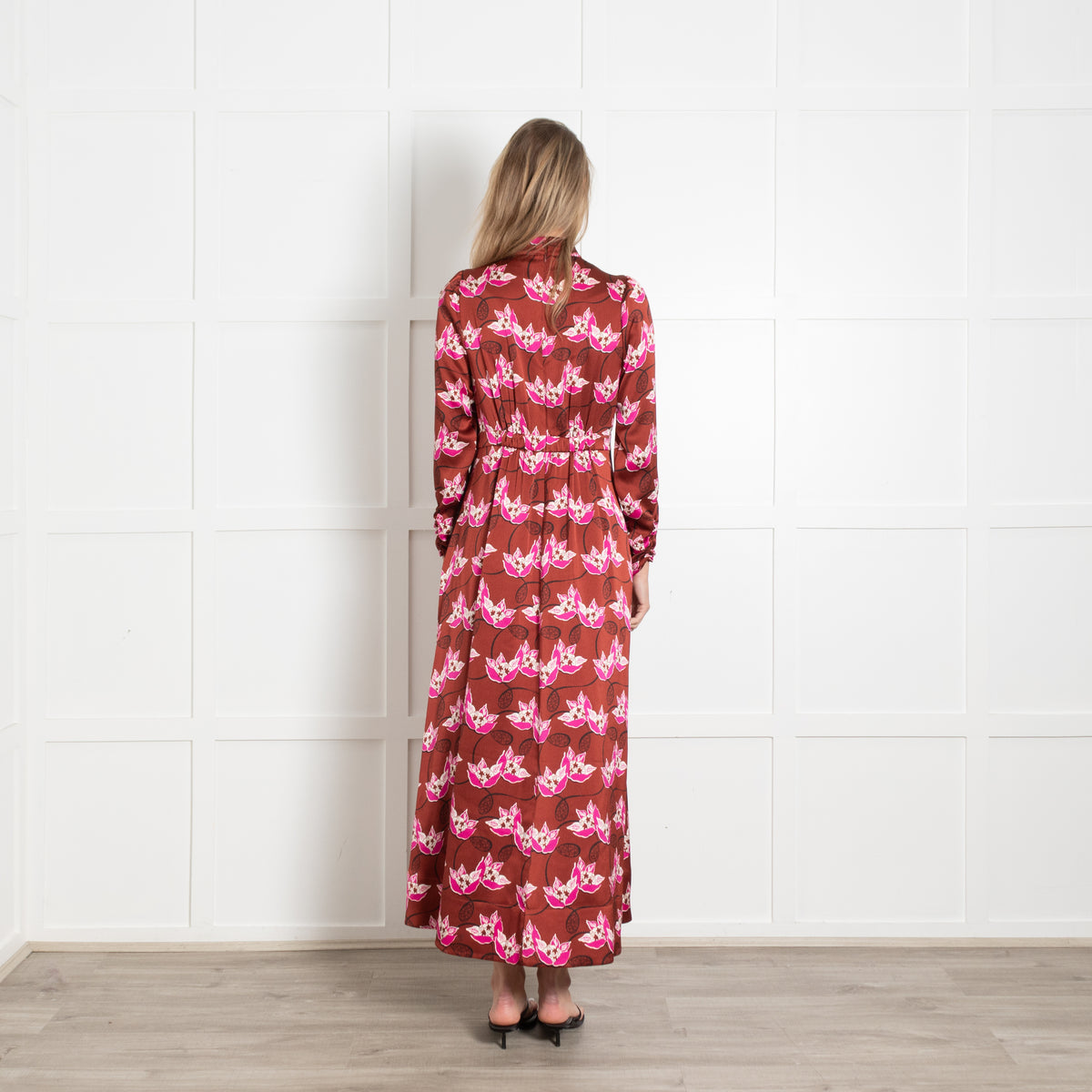 Me + Em Bronze Pink Floral Long Sleeve Maxi Dress
