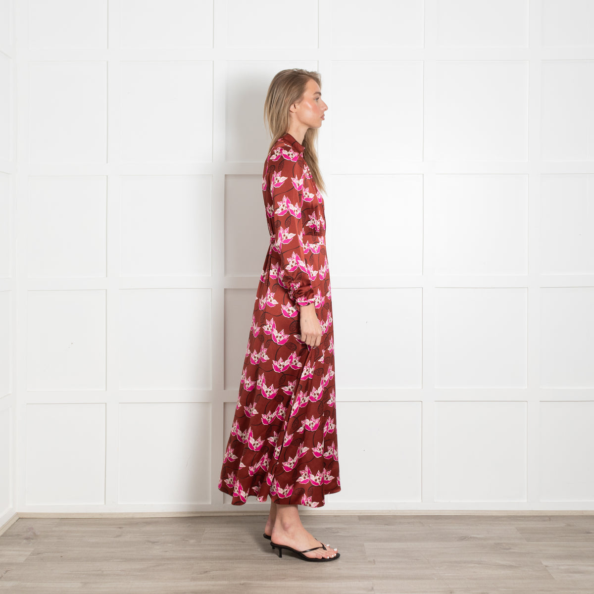 Me + Em Bronze Pink Floral Long Sleeve Maxi Dress