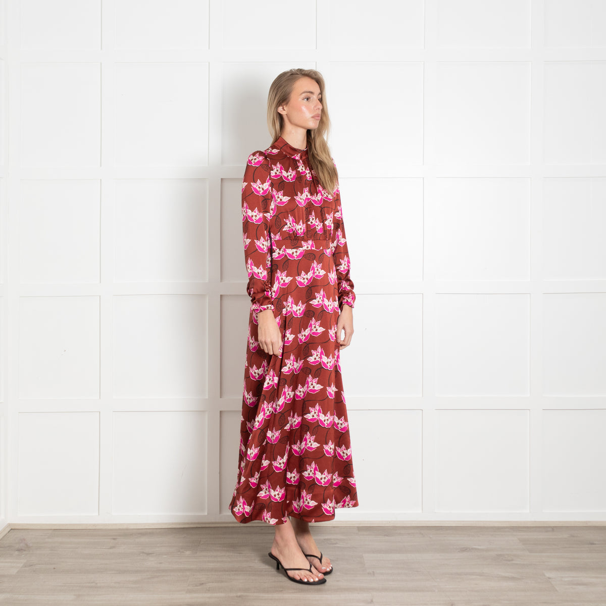 Me + Em Bronze Pink Floral Long Sleeve Maxi Dress