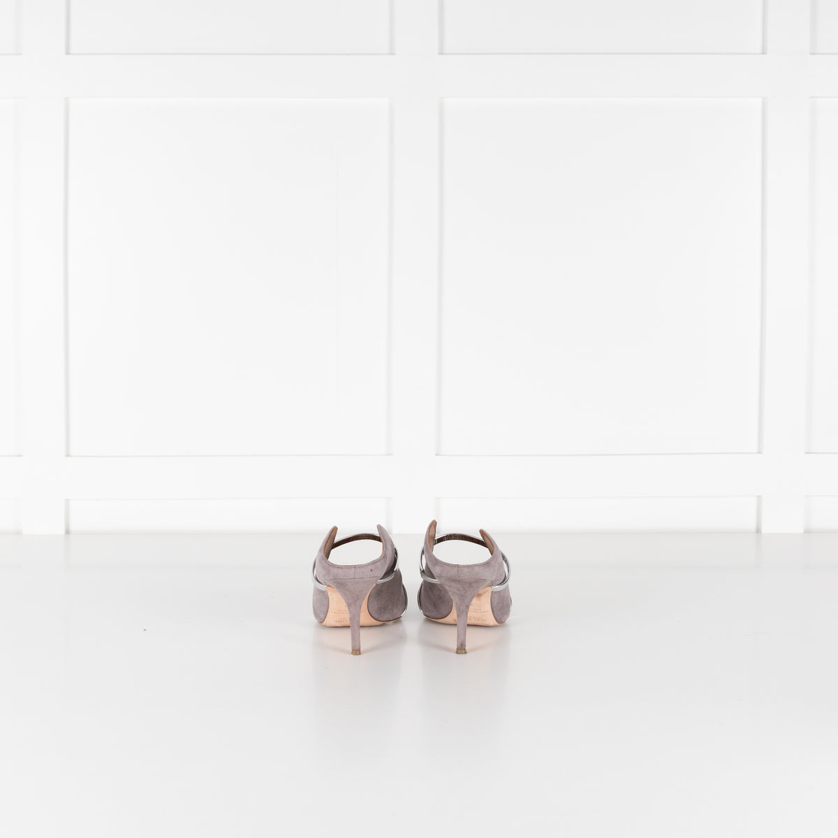 Malone Souliers Grey Suede Silver Straps Heeled Mules