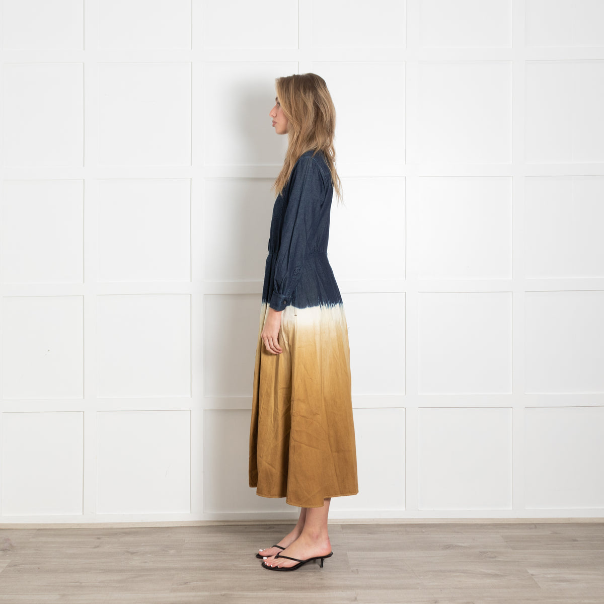 Weekend MaxMara Denim Blue Mustard Cotton Tie Dye Dress
