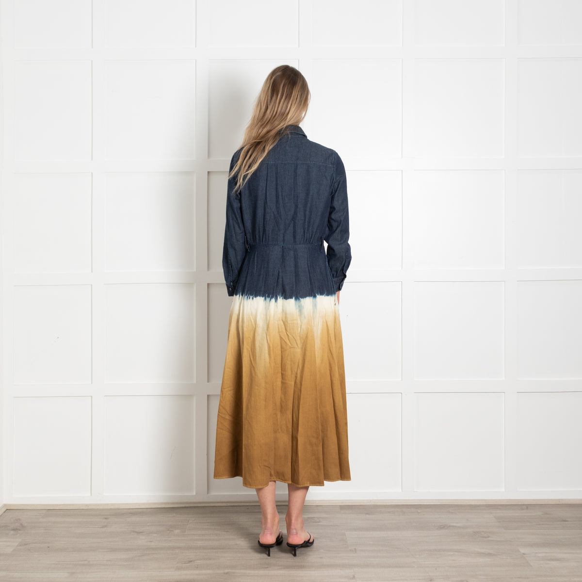 Weekend MaxMara Denim Blue Mustard Cotton Tie Dye Dress