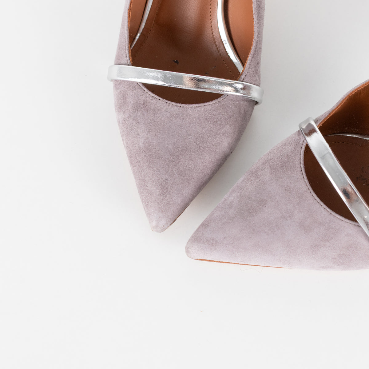 Malone Souliers Grey Suede Silver Straps Heeled Mules
